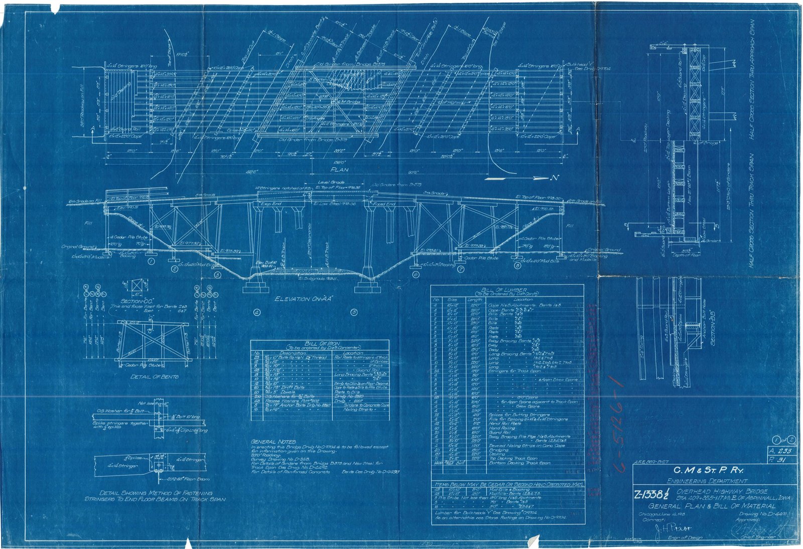 Blueprint of bridge.  Courtesy of Milwaukee Road Archives at the Milwaukee Public Library.